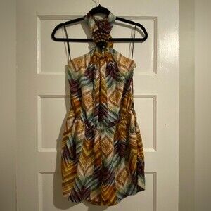 I.Q. Authentic Brand Colorful Diamond Textured Tie Neck Beaded Ring Romper